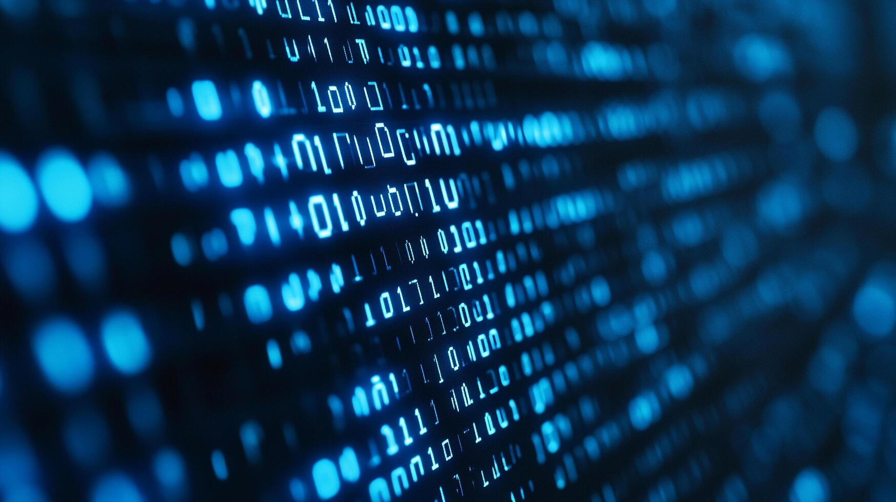 An abstract representation of binary code on a digital screen, featuring ones and zeros in blue hues, creating a technological atmosphere. photo