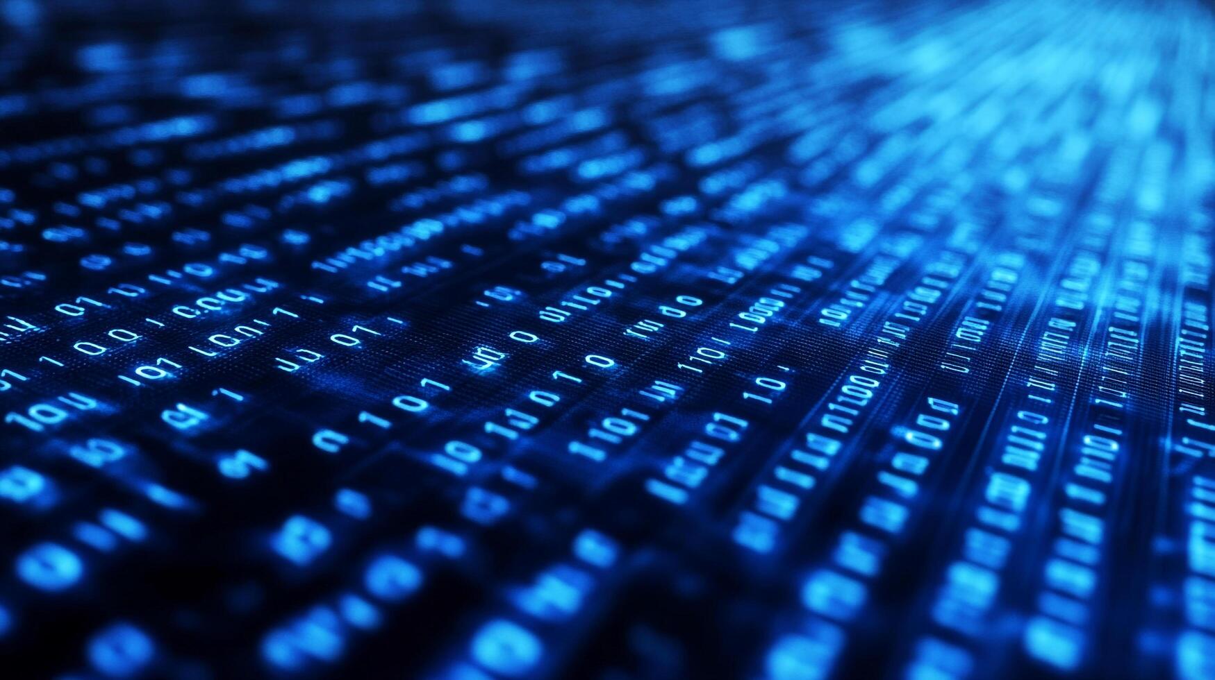 Digital data stream with bright blue binary code cascading across the screen, symbolizing technology, connectivity, and information. photo