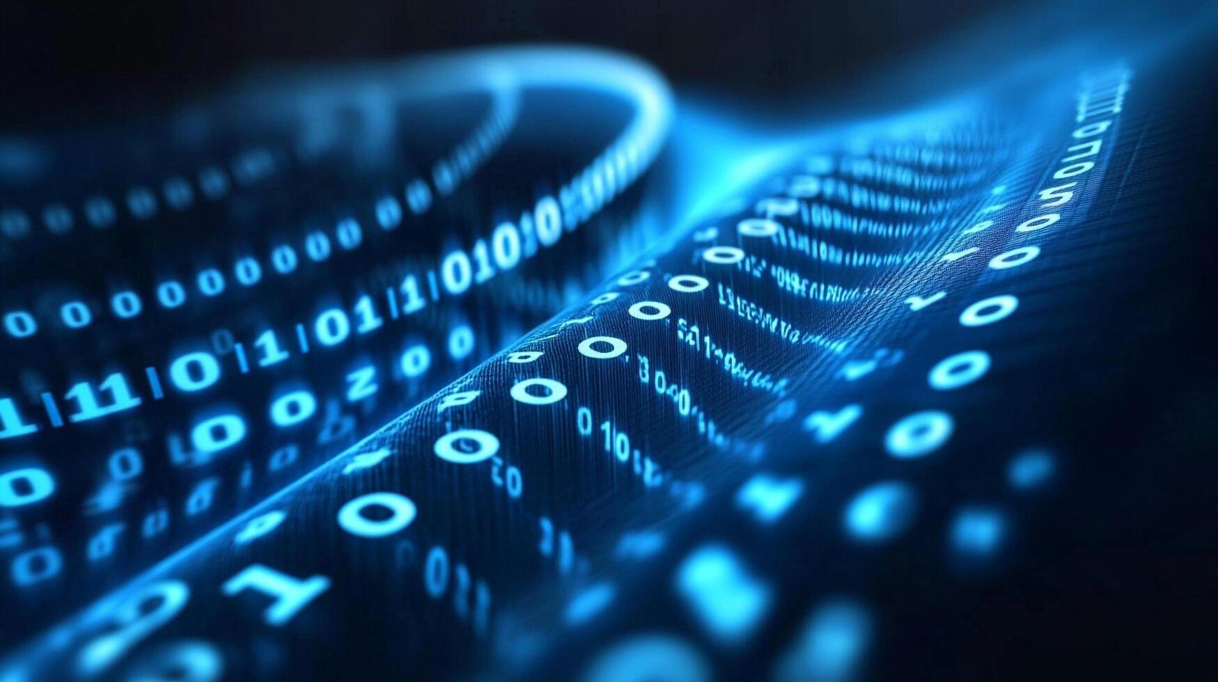 Abstract digital stream of binary code, conveying concepts of technology, data, and cyberspace in a stylized, visually engaging manner. photo