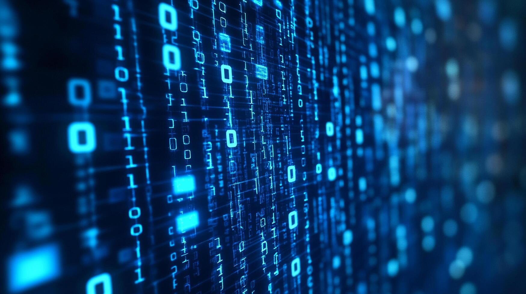 Abstract digital screen with glowing binary code, displaying the flow of information. Perfect for tech backgrounds and digital concepts. photo