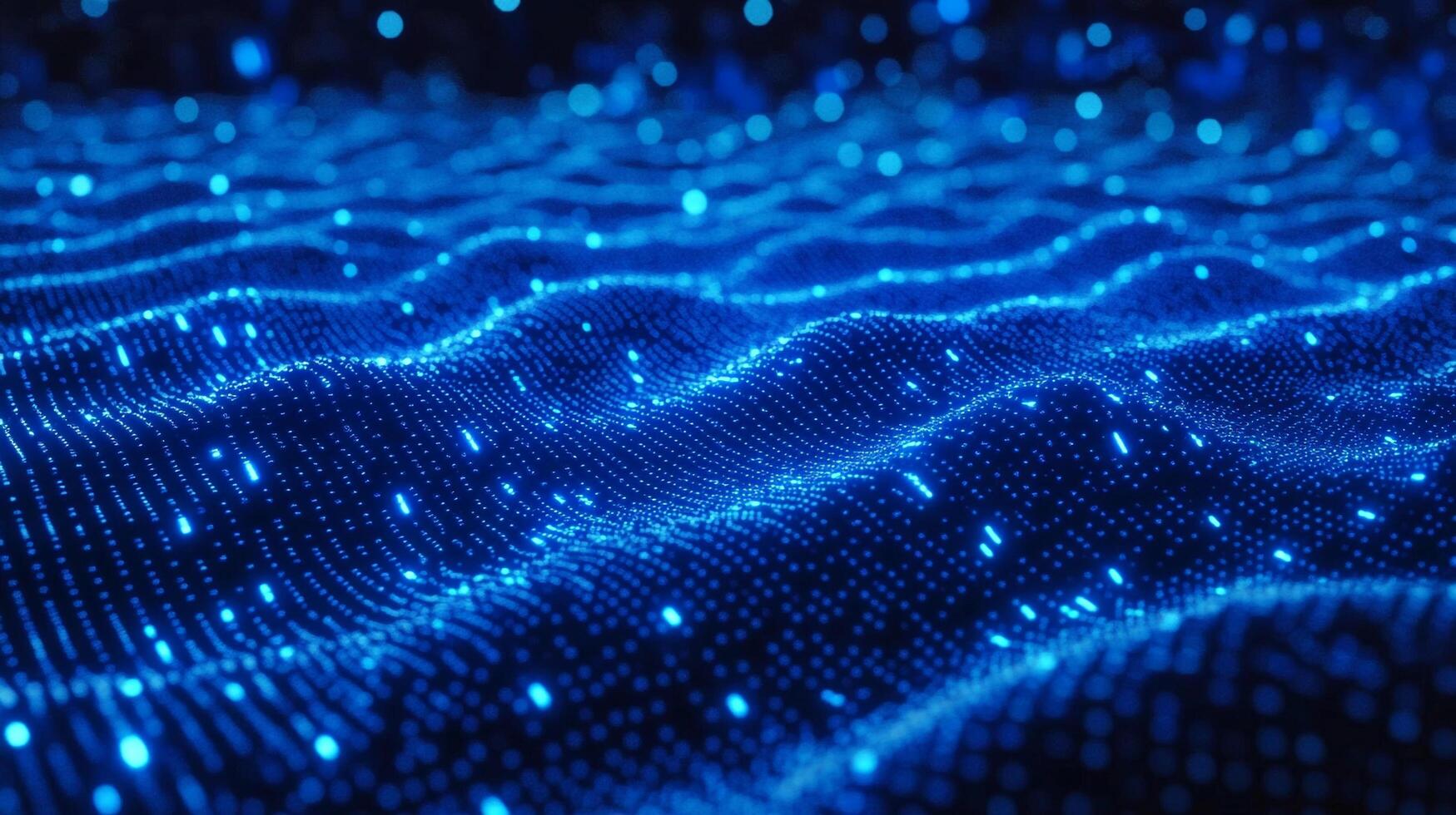 Abstract blue digital landscape with glowing particles, resembling a flowing wave or sea of data, perfect for tech backgrounds. photo