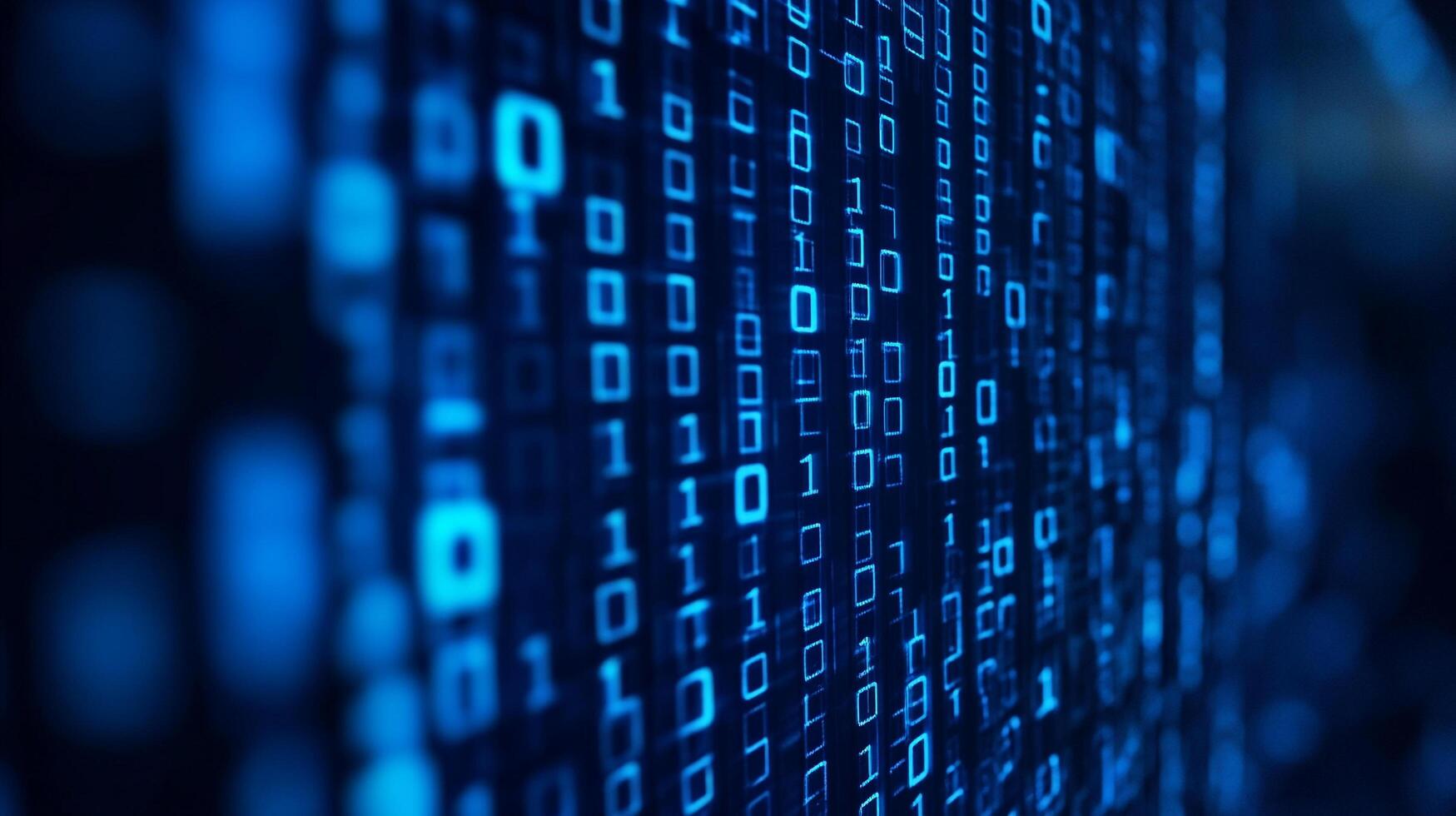Blue binary code streams across a dark screen, symbolizing data, technology, and the digital realm with glowing, structured patterns. photo