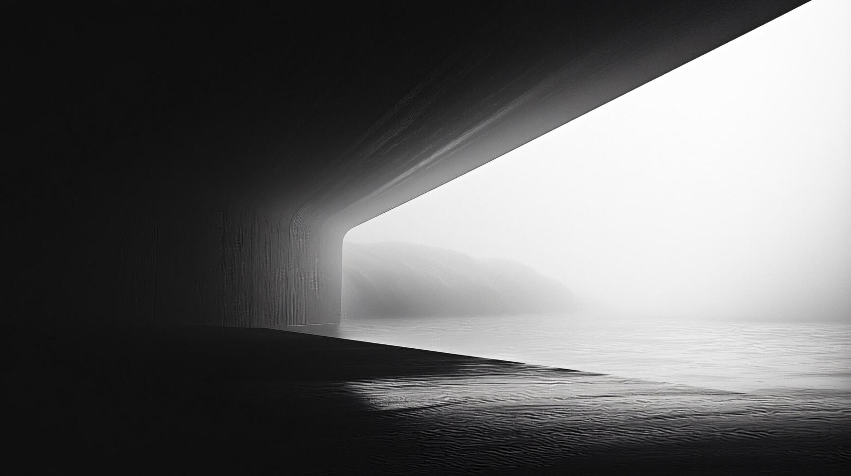 Light from a tunnel opening onto a misty landscape creates a mysterious and evocative scene photo
