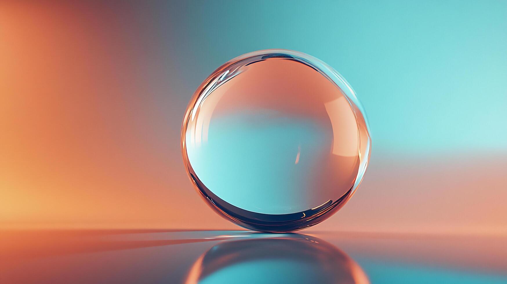 Glass sphere reflecting a vibrant orange and teal gradient background, creating a visually captivating abstract composition photo