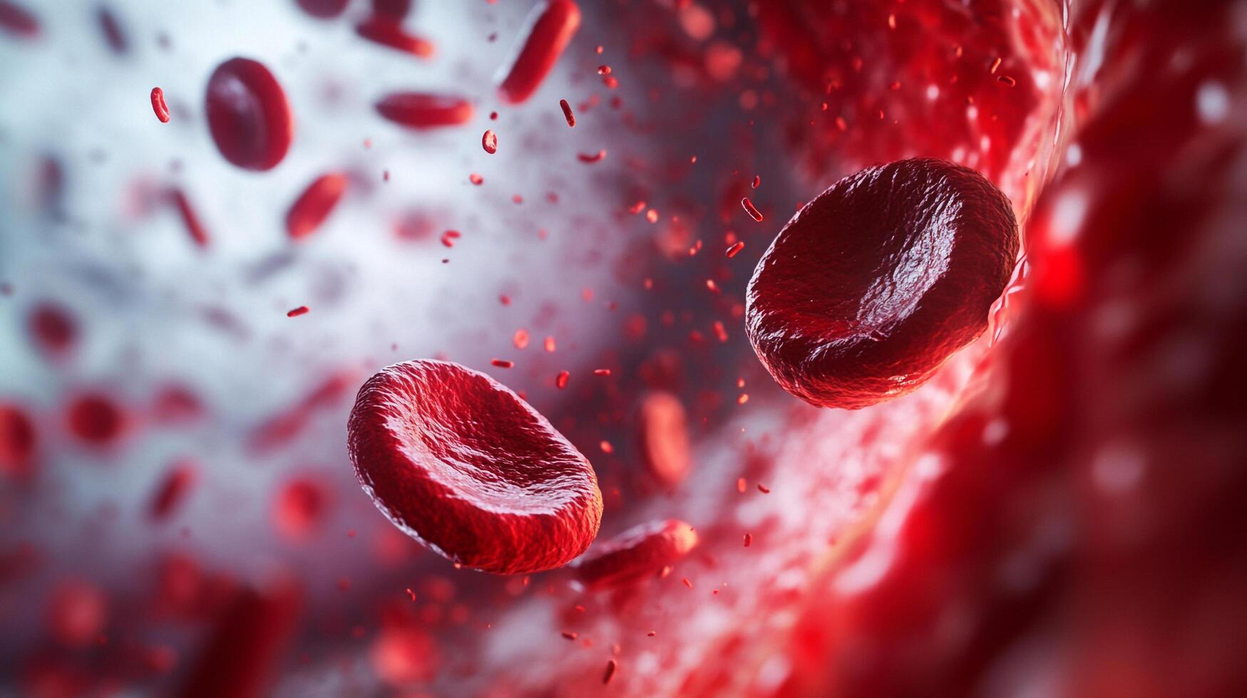 Microscopic view of red blood cells flowing in a vein. Erythrocytes are seen in great detail as they float through the vascular system. photo