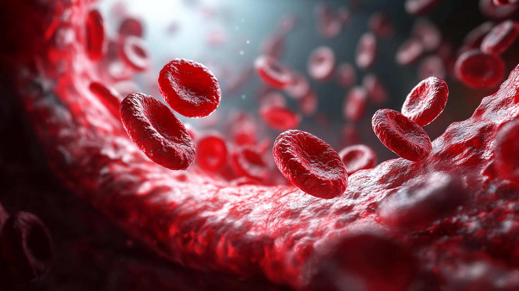 Red blood cells flowing inside a blood vessel, an essential part of the circulatory system, delivering oxygen throughout the body. photo
