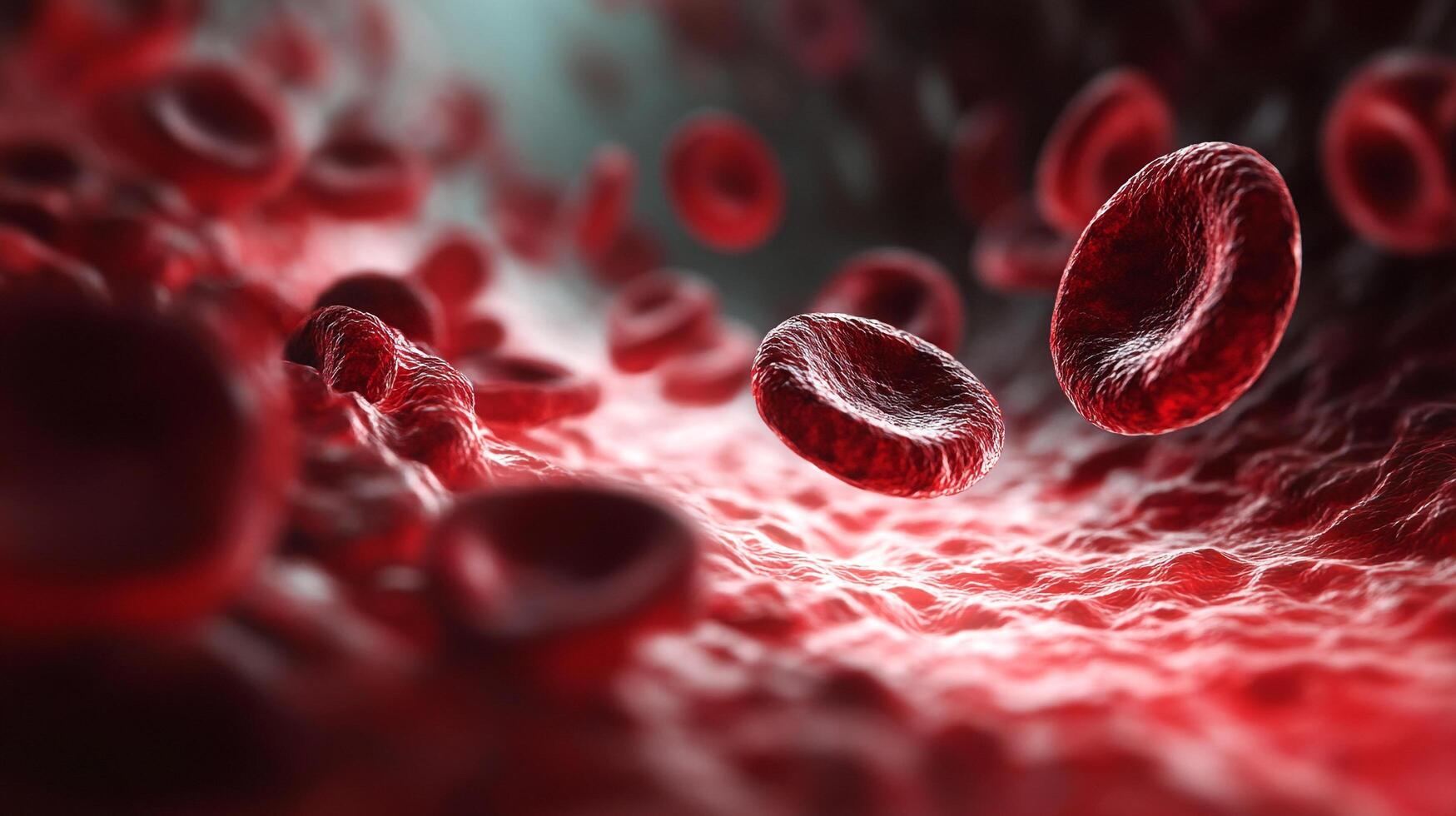 A microscopic view of red blood cells flowing through a vessel, crucial for oxygen transport throughout the body in rich detail. photo