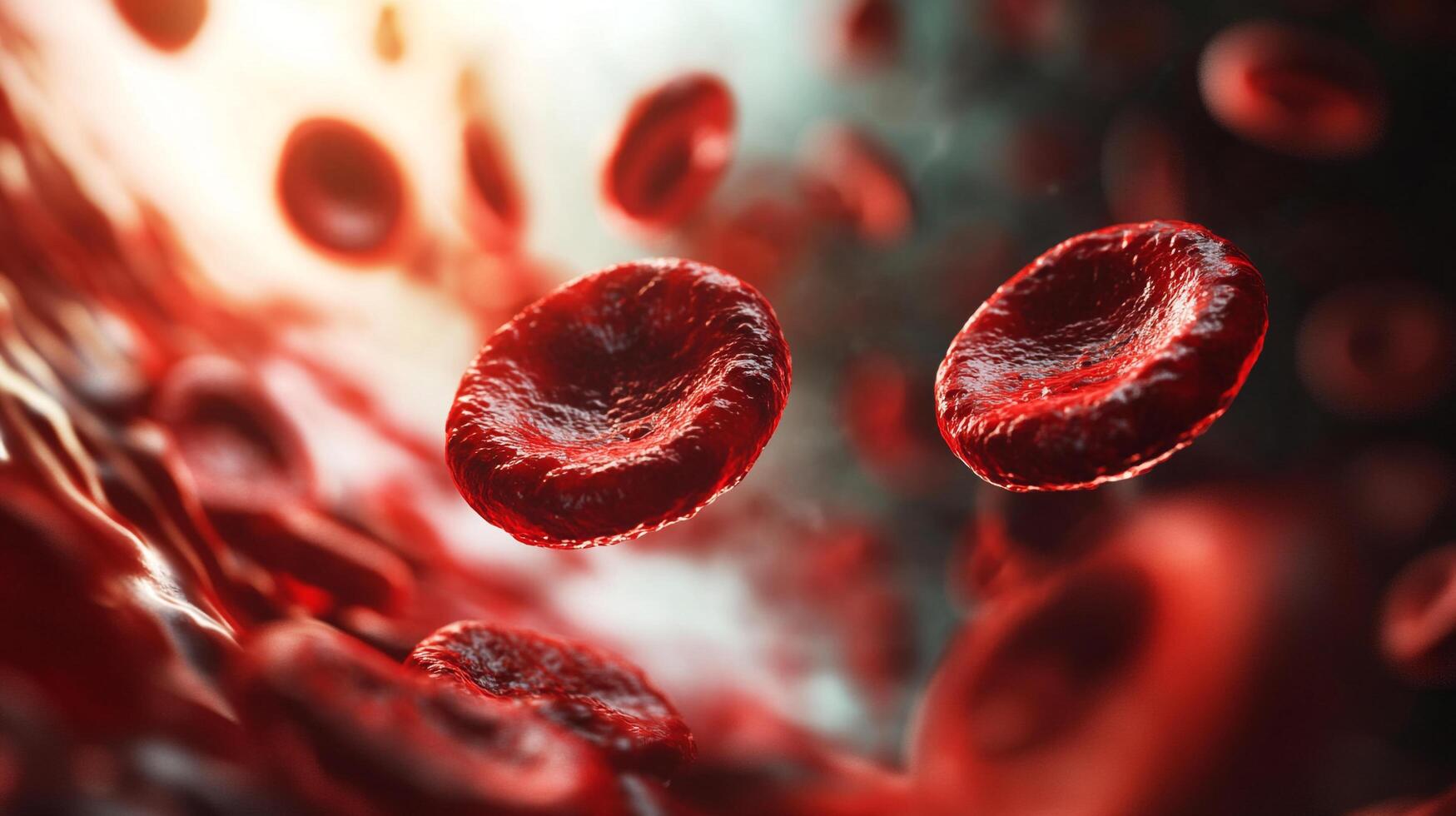 A mesmerizing close-up of red blood cells flowing, vital for oxygen transport and overall health, highlighted for medical illustration photo