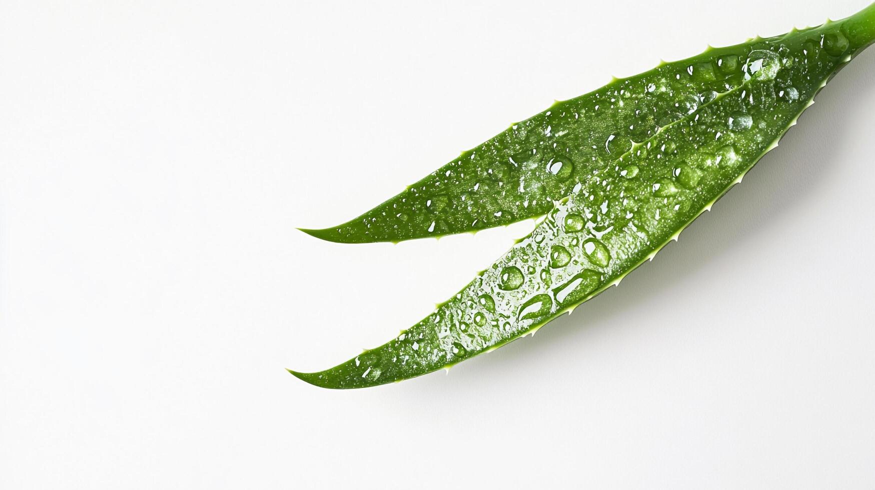Close-up of a fresh green aloe vera leaf covered in water droplets, showcasing its natural beauty and potential therapeutic use. photo