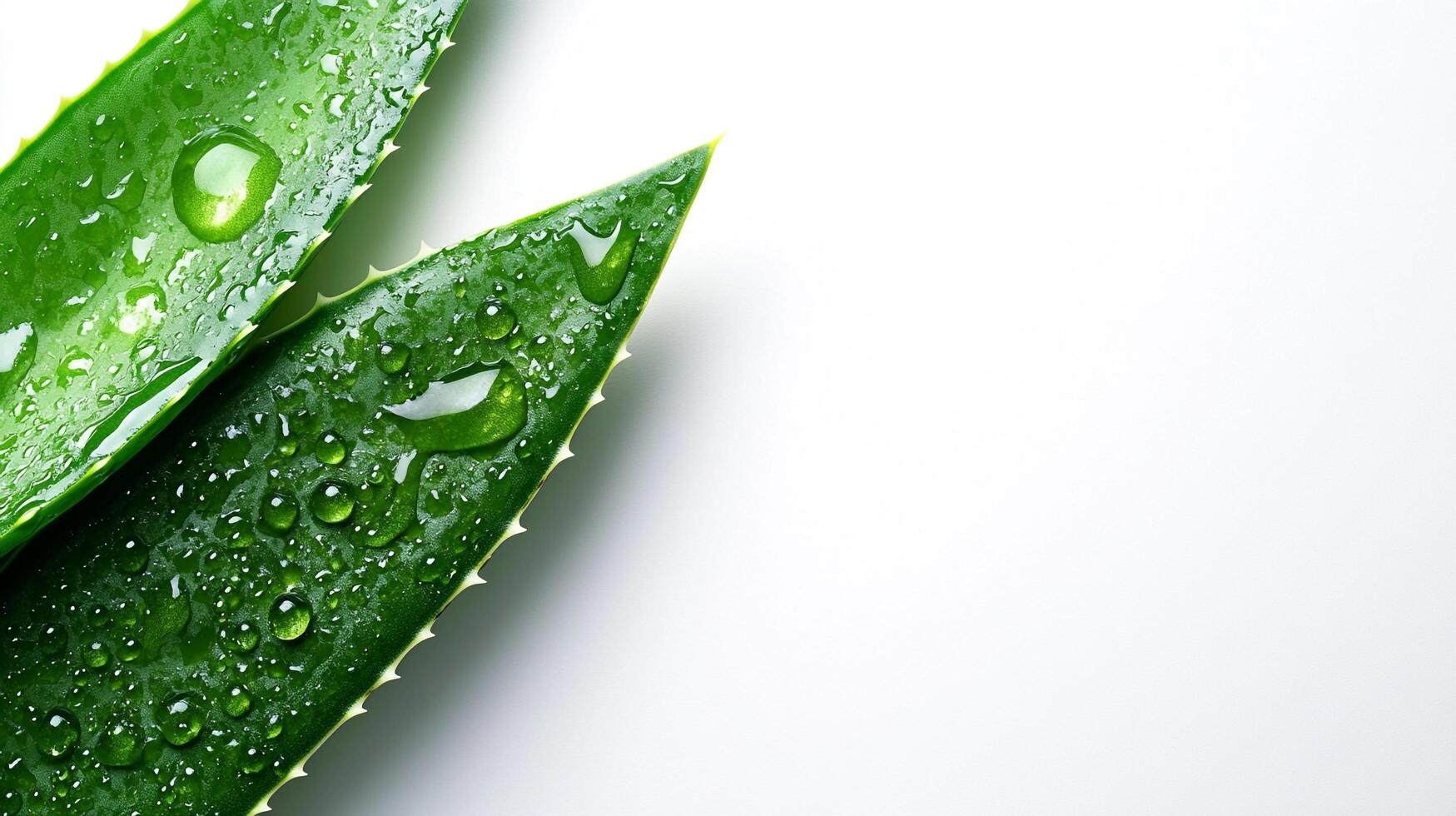 Aloe vera plant leaves with water droplets, symbolizing natural beauty, hydration, and skincare against a plain white background photo