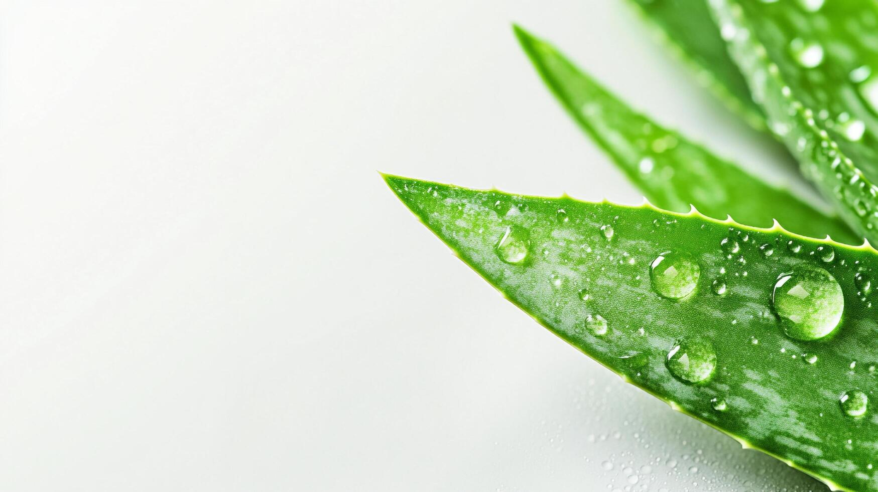 Fresh aloe vera leaf with water droplets, showcasing its natural beauty and potential health benefits, on white background. photo
