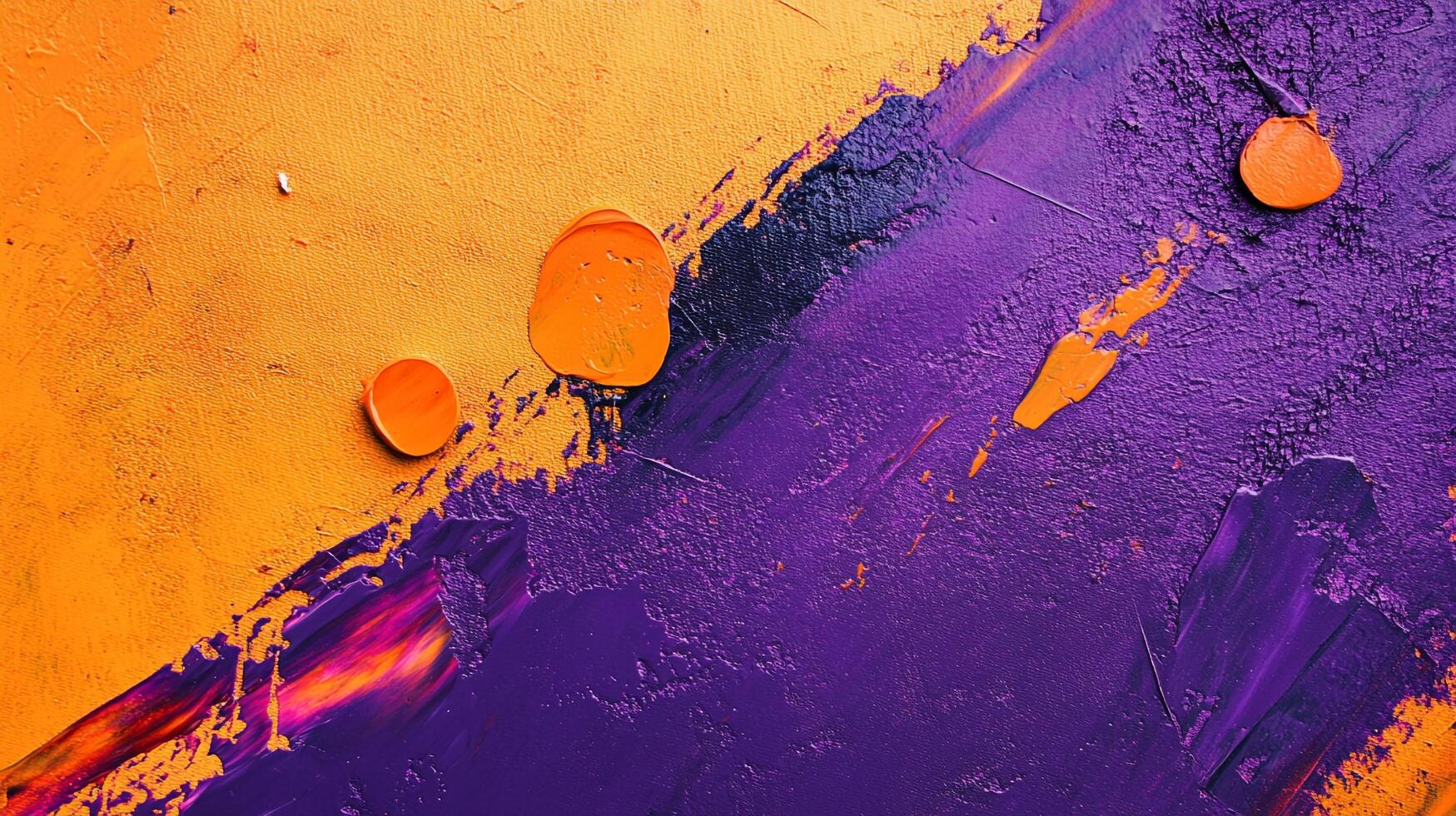 An abstract painting showcases vibrant colors and textures, blending orange and purple hues for a visually engaging composition. photo