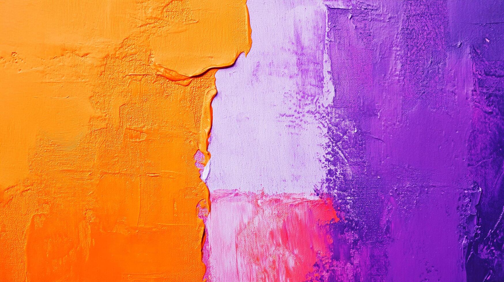 Abstract painting with vivid colors and textured brushstrokes. A bold blend of orange, pink, lavender, and purple hues creates a visually striking piece. photo