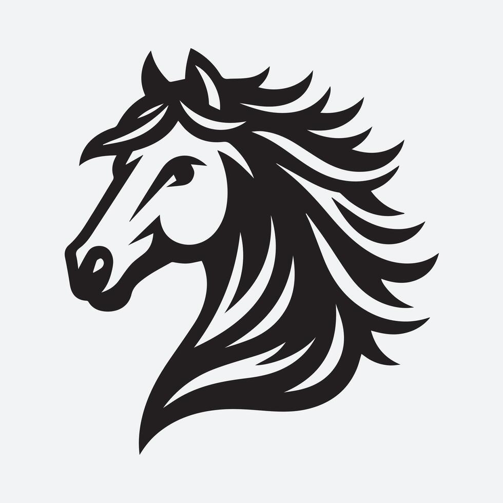 A stylized, black and white silhouette of a horse's head. vector