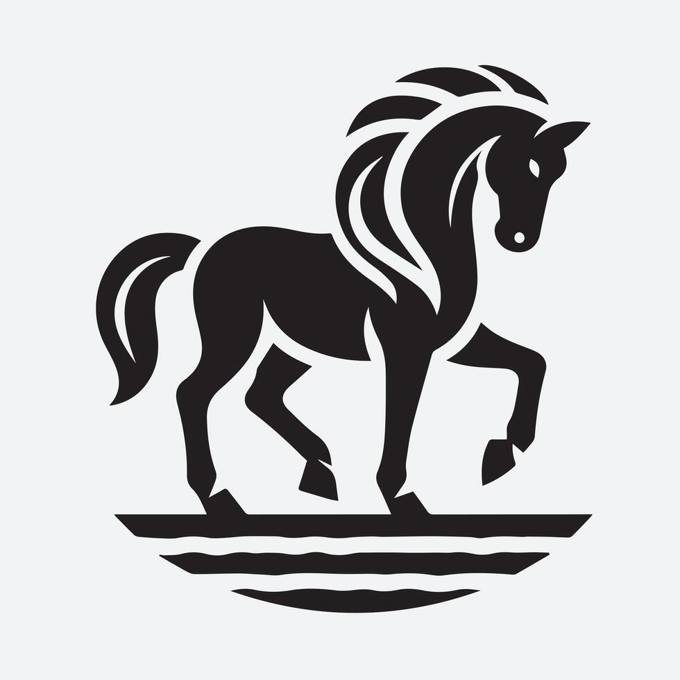 A stylized, black silhouette of a horse in a circular frame. vector