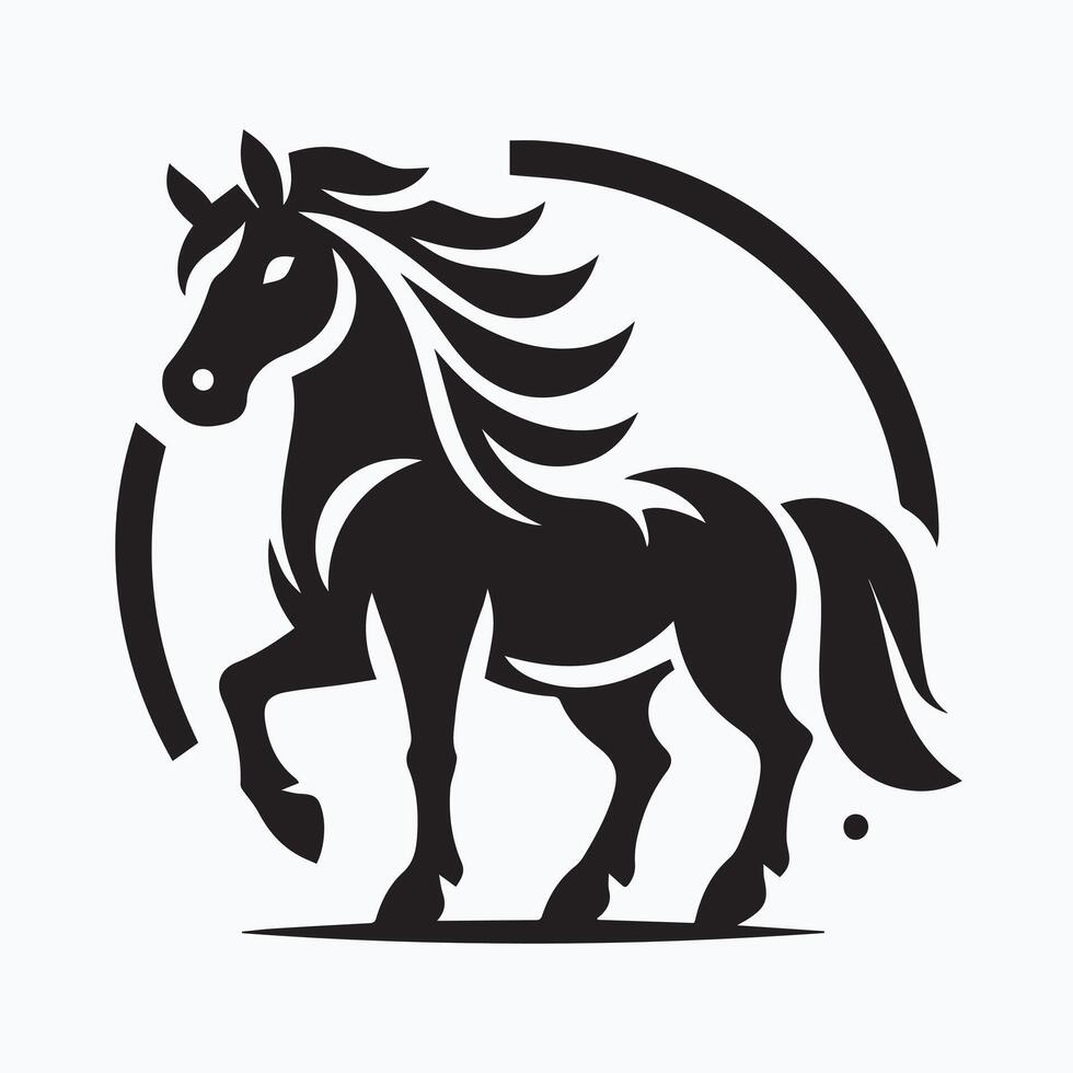 Bold Black Horse Silhouette in Circular Design vector