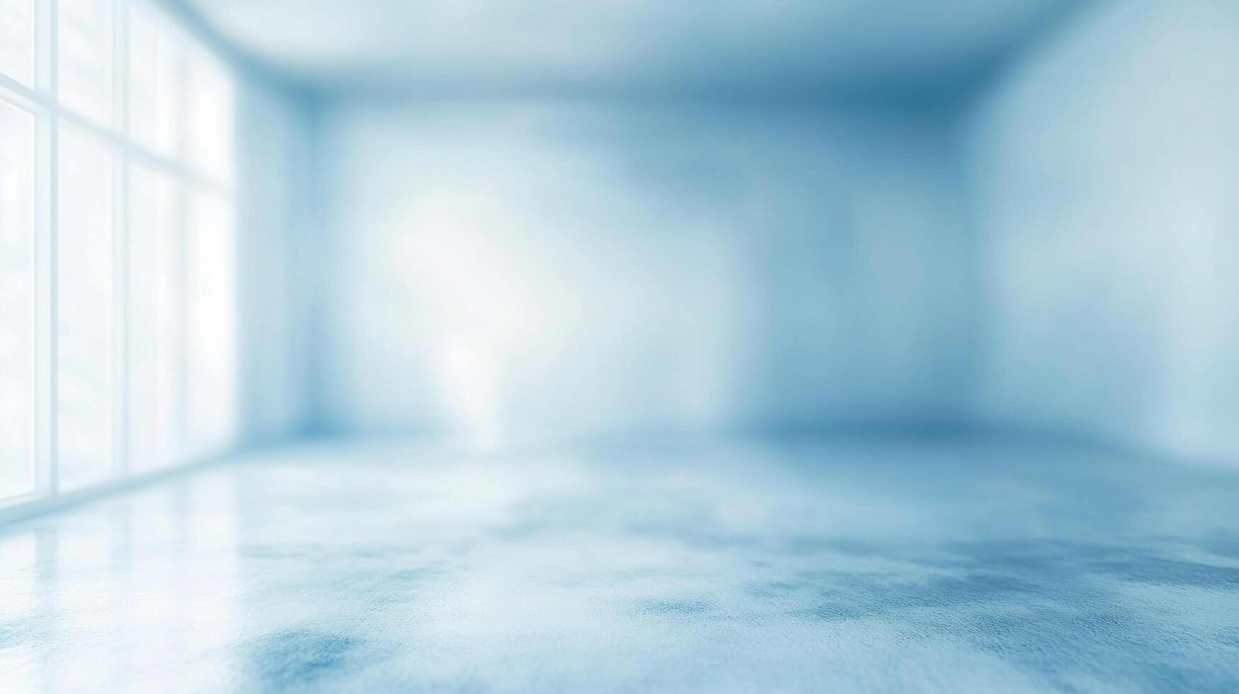 Bright blue studio room with sunlight shining through window and reflecting off of the slick floor is serene and offers potential versatility. photo