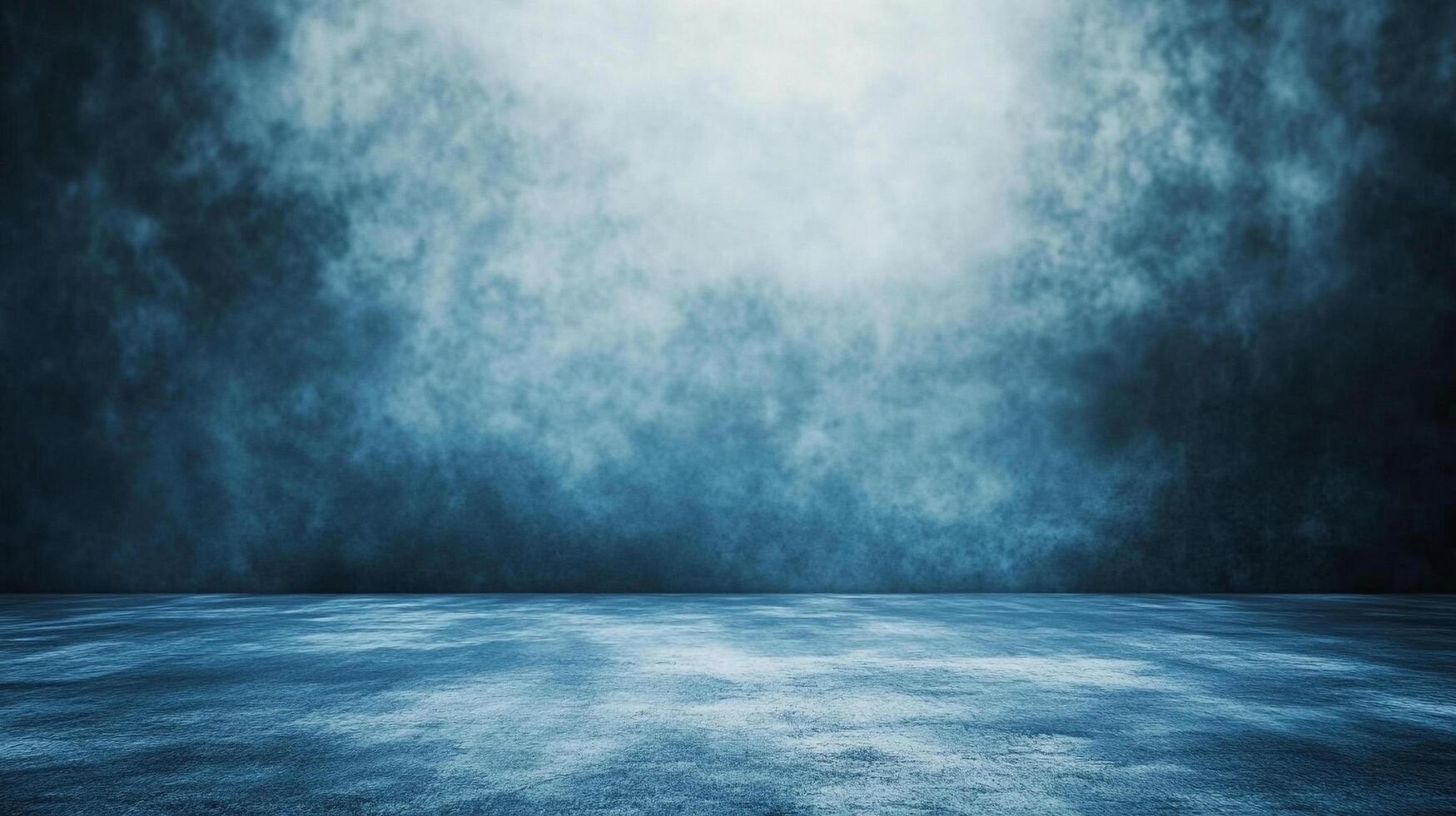 A moody blue and white abstract backdrop with a concrete floor for visual effects, product shots, and digital artistry. Dark yet inviting. photo