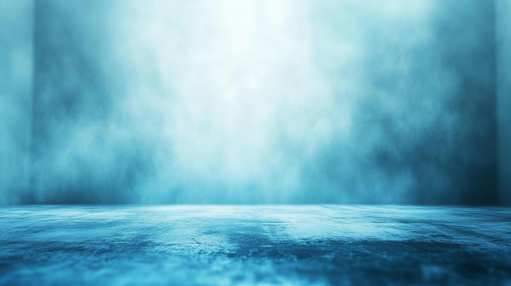 A room bathed in blue mist, the concrete floor reflecting light. An ethereal atmosphere creates a visually calming and introspective space. photo
