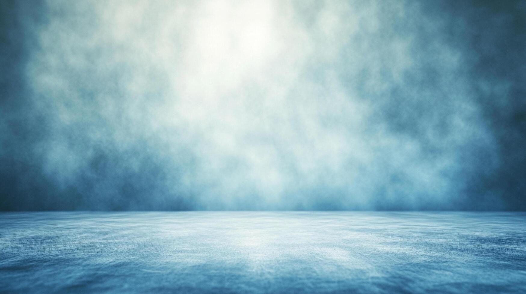 A surreal, abstract landscape with textured ground and a hazy, ethereal backdrop evokes a sense of mystery and wonder in shades of blue. photo
