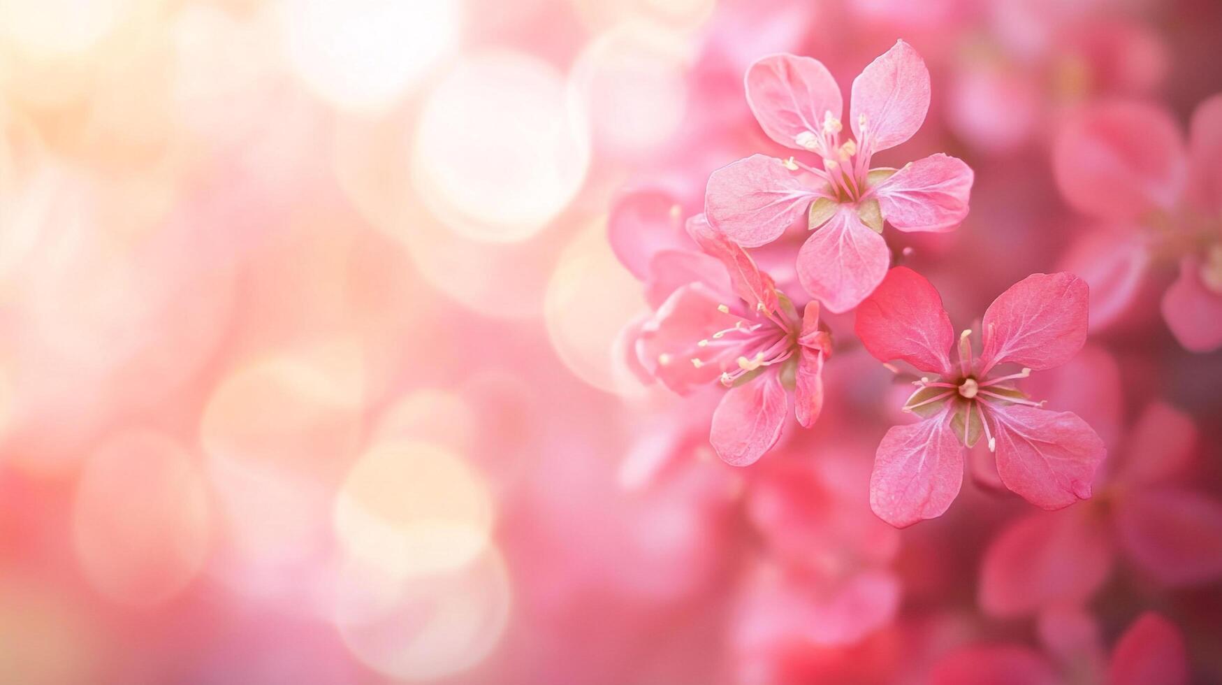 Dreamy pink blossoms create a whimsical floral scene, capturing the essence of spring with soft bokeh and delicate petals. photo