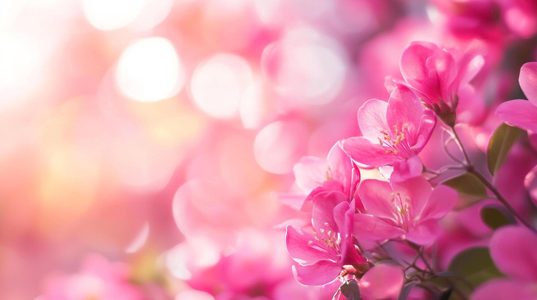 Spring blossoms with pink petals, soft focus, and dreamy bokeh. Floral beauty and the season of renewal in a pink color landscape. photo