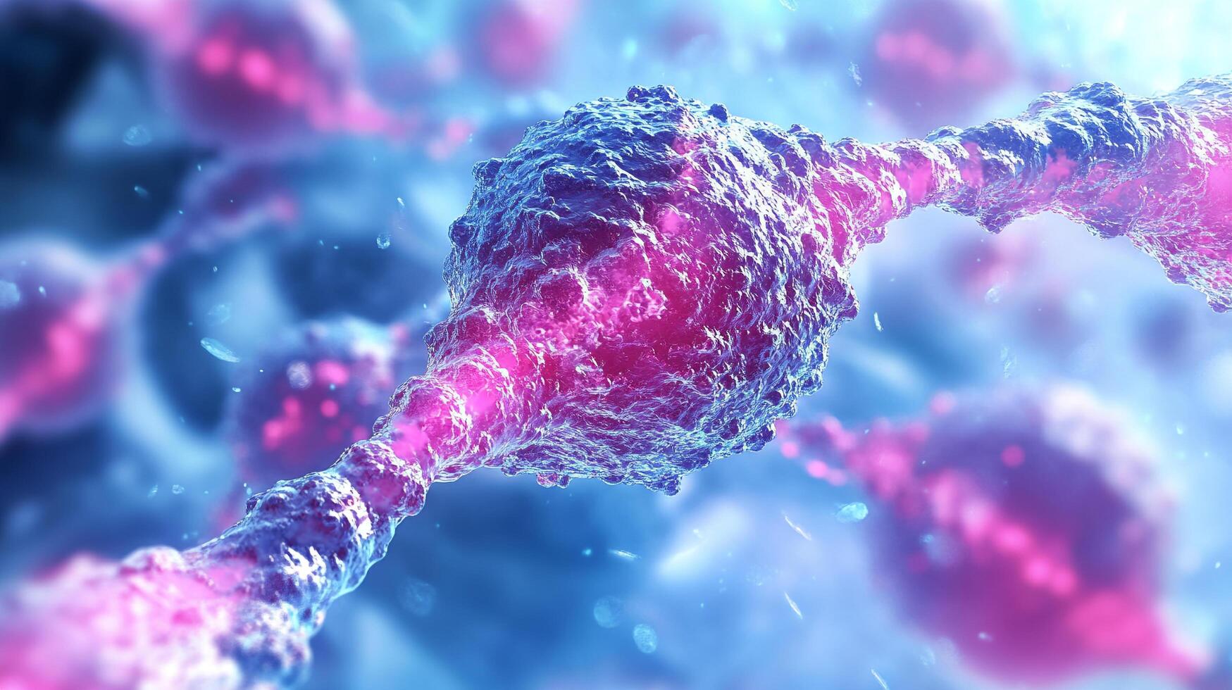 Detailed visualization of a biological cell, showcasing intricate structures and vibrant colors. A scientific view of cellular life. photo