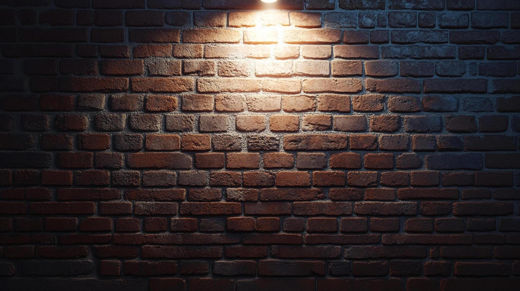 Illuminated brick wall showcasing texture. The light highlights details, creating a contrast between light and shadow on the aged brick surface. photo
