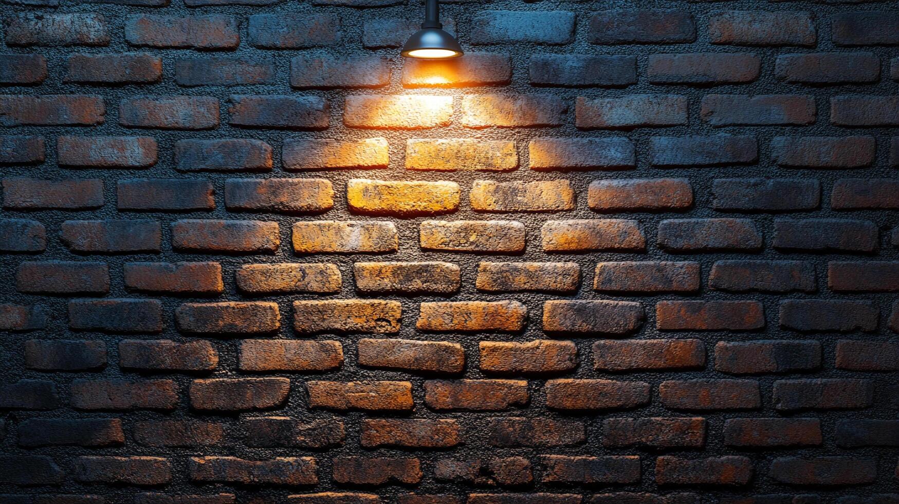 Illuminated brick wall with dramatic lighting. Texture of brick with colors from orange to blue. Interior setting for a moody effect. photo