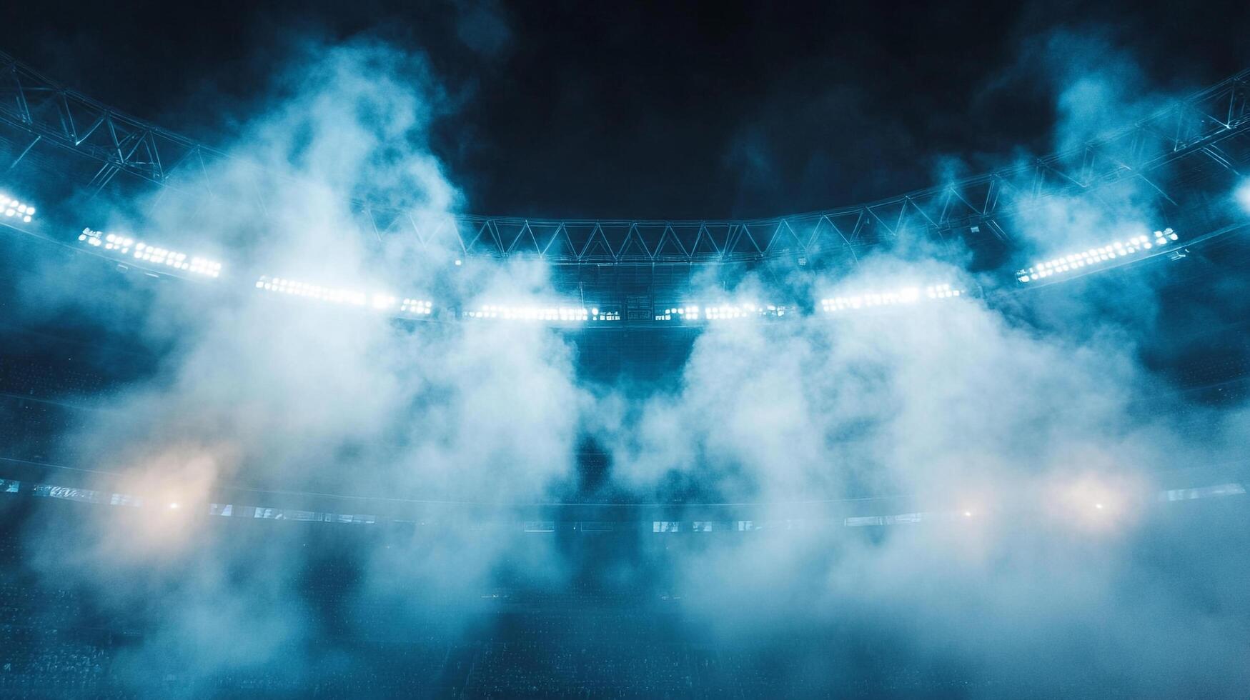 Stadium lights illuminate mist, creating an atmosphere of anticipation, excitement and a sense of mystery for a nighttime game. photo
