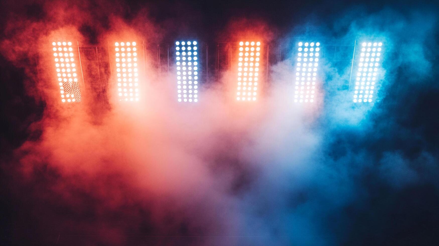 Stage Lighting and Mist. An artful depiction of light fixtures shrouded in theatrical fog, creating an atmosphere of mystery and drama. photo