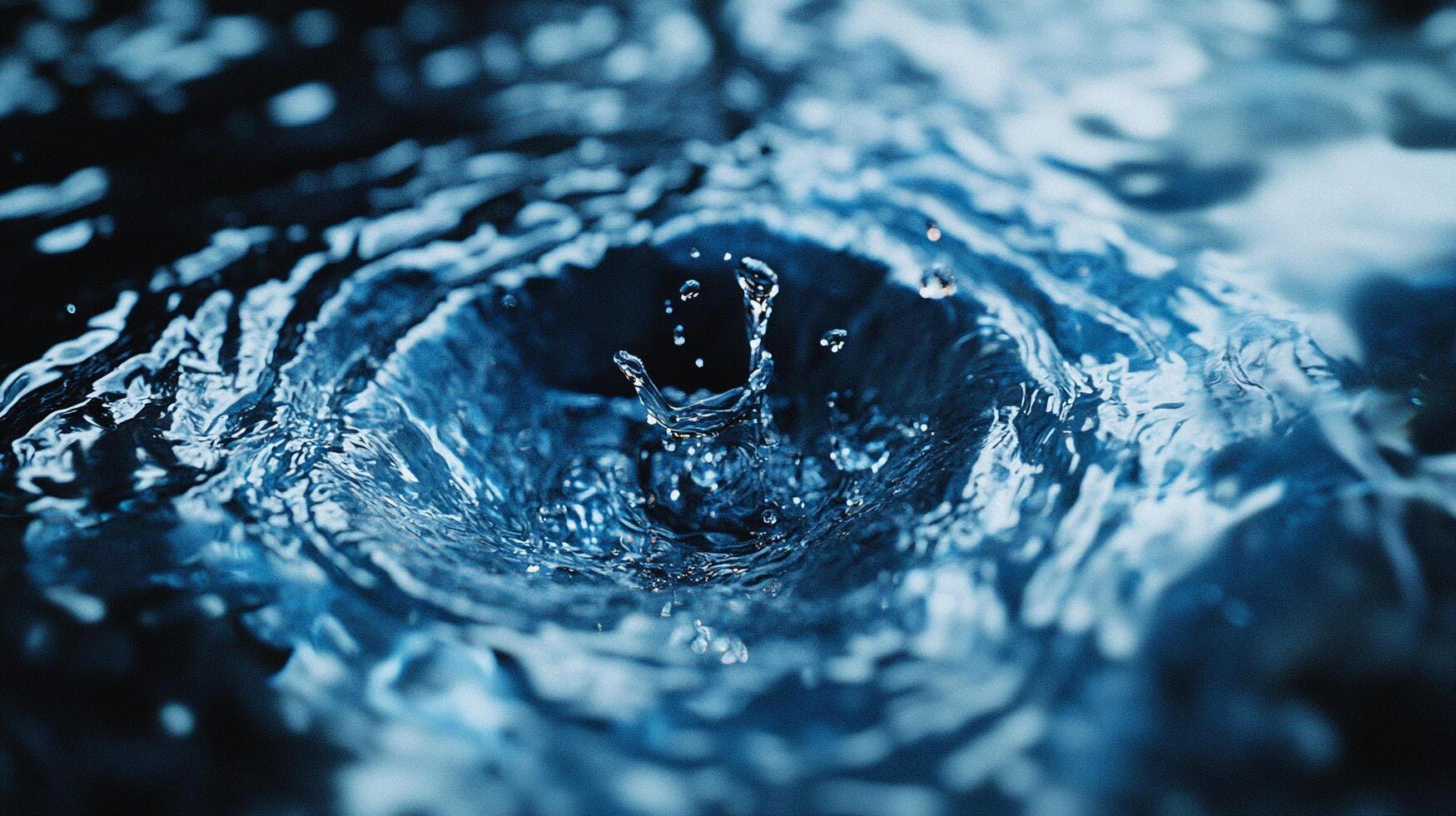 A captivating moment of liquid motion, showcasing a splash of water creating intricate ripple patterns in deep blue tones. photo