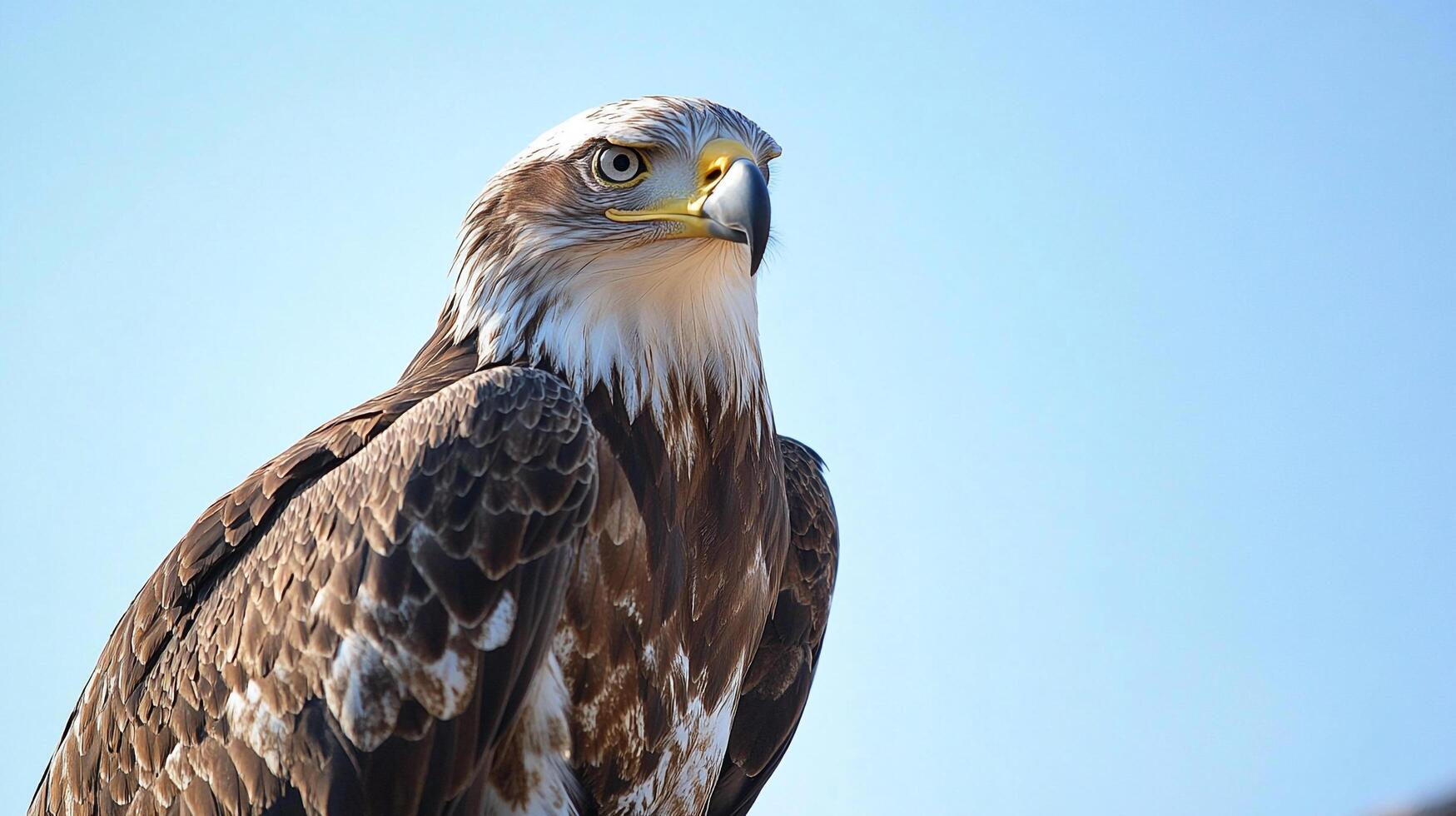 Majestic bird of prey against a clear blue sky. Sharp eyes and beautiful feathers make for a stunning portrait of nature's prowess. photo