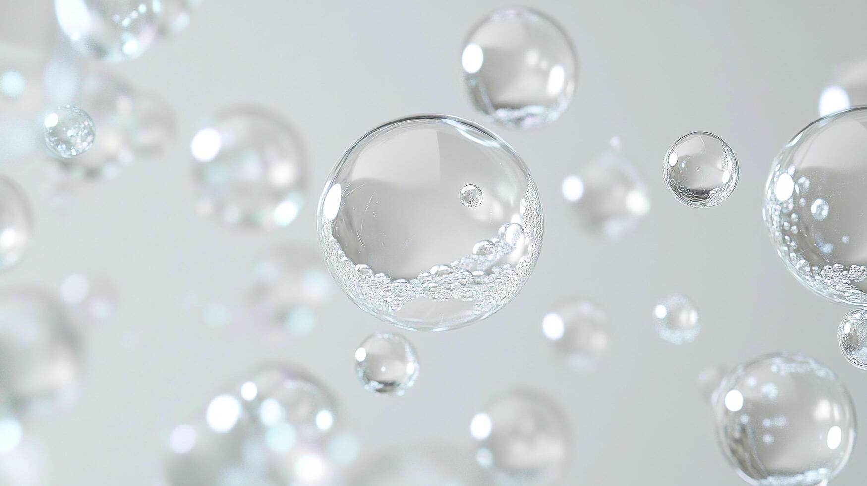 A mesmerizing dance of crystal-clear water bubbles, their fragile forms catching the light in a symphony of purity and ethereal beauty. photo
