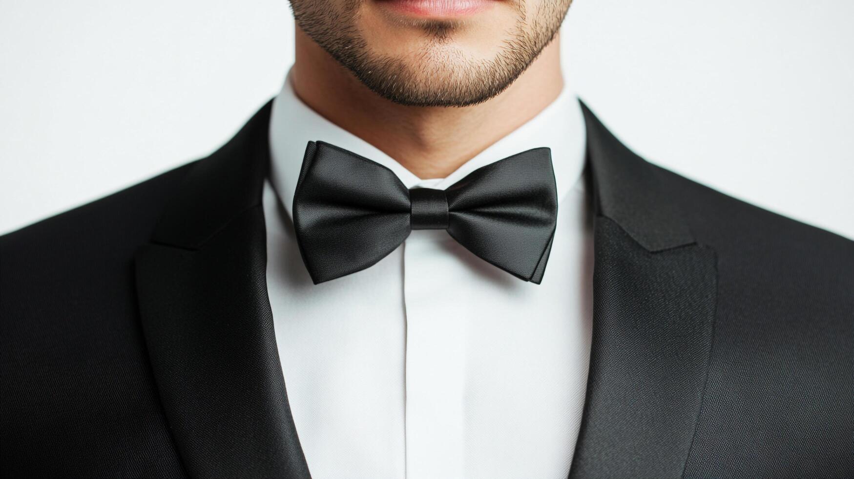 Elegant man in black suit and bowtie. Sharp dressed man. Sophistication and style personified. Formal attire and groomed appearance. Black tie event. photo