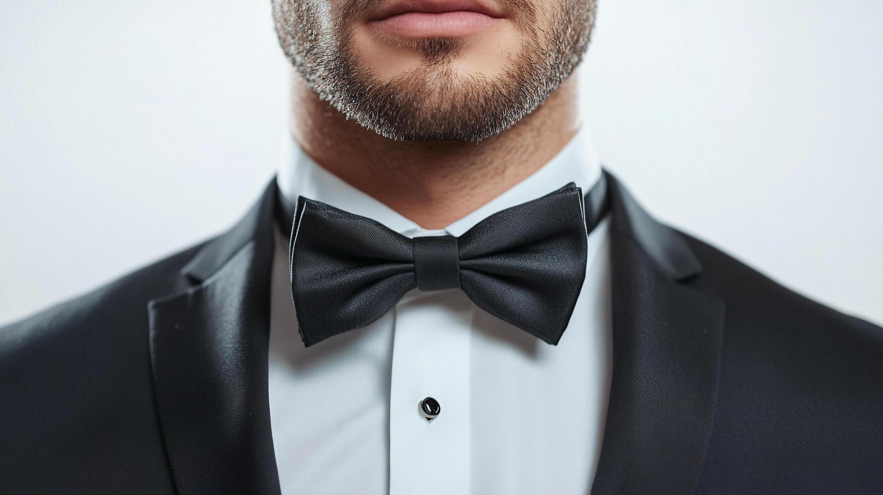 Man in black suit and bow tie, an elegant and refined look for formal occasions, professional attire, and special events. Stylish and classy. photo