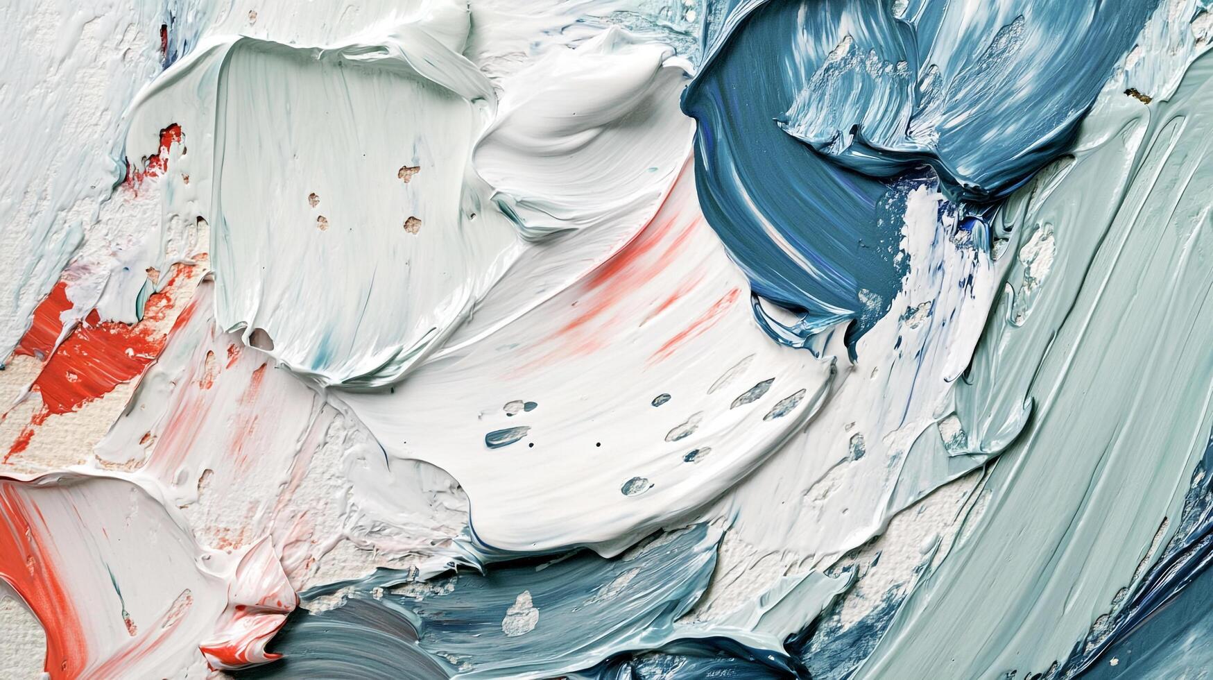 An abstract painting featuring thick strokes of blue, white, and orange paint, creating a textured, colorful, and visually appealing artwork. photo