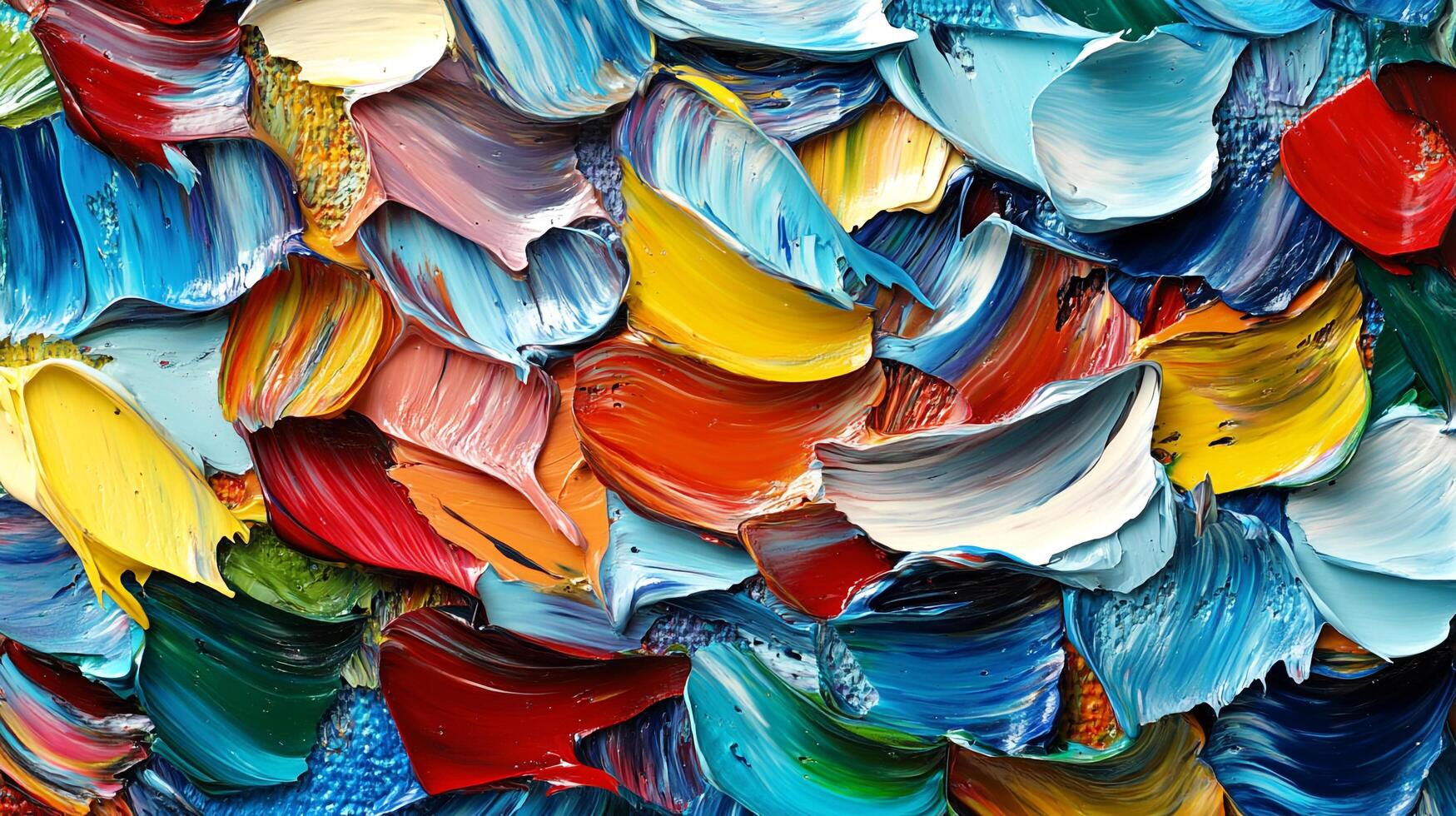 Vibrant, textured strokes of oil paint create a dynamic and colorful abstract artwork, full of energy and visual interest. photo