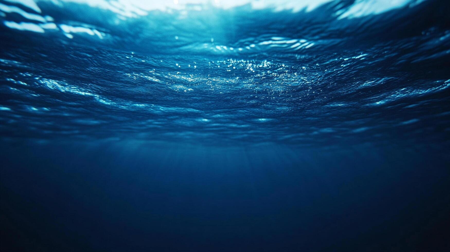 A mesmerizing underwater view capturing sunlight filtering through ocean waves, showcasing the serene beauty of the deep blue sea. photo