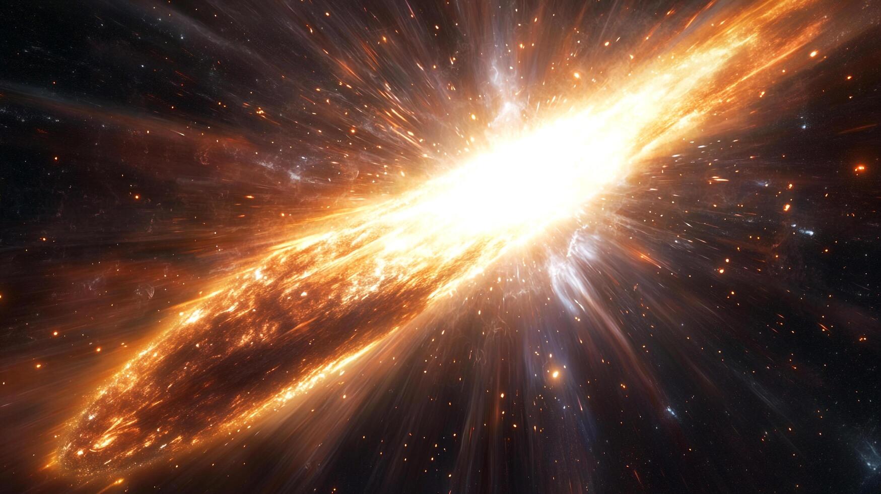 Cosmic blast of radiant light illuminates the depths of space, showcasing the awe-inspiring power and beauty of a celestial explosion. photo