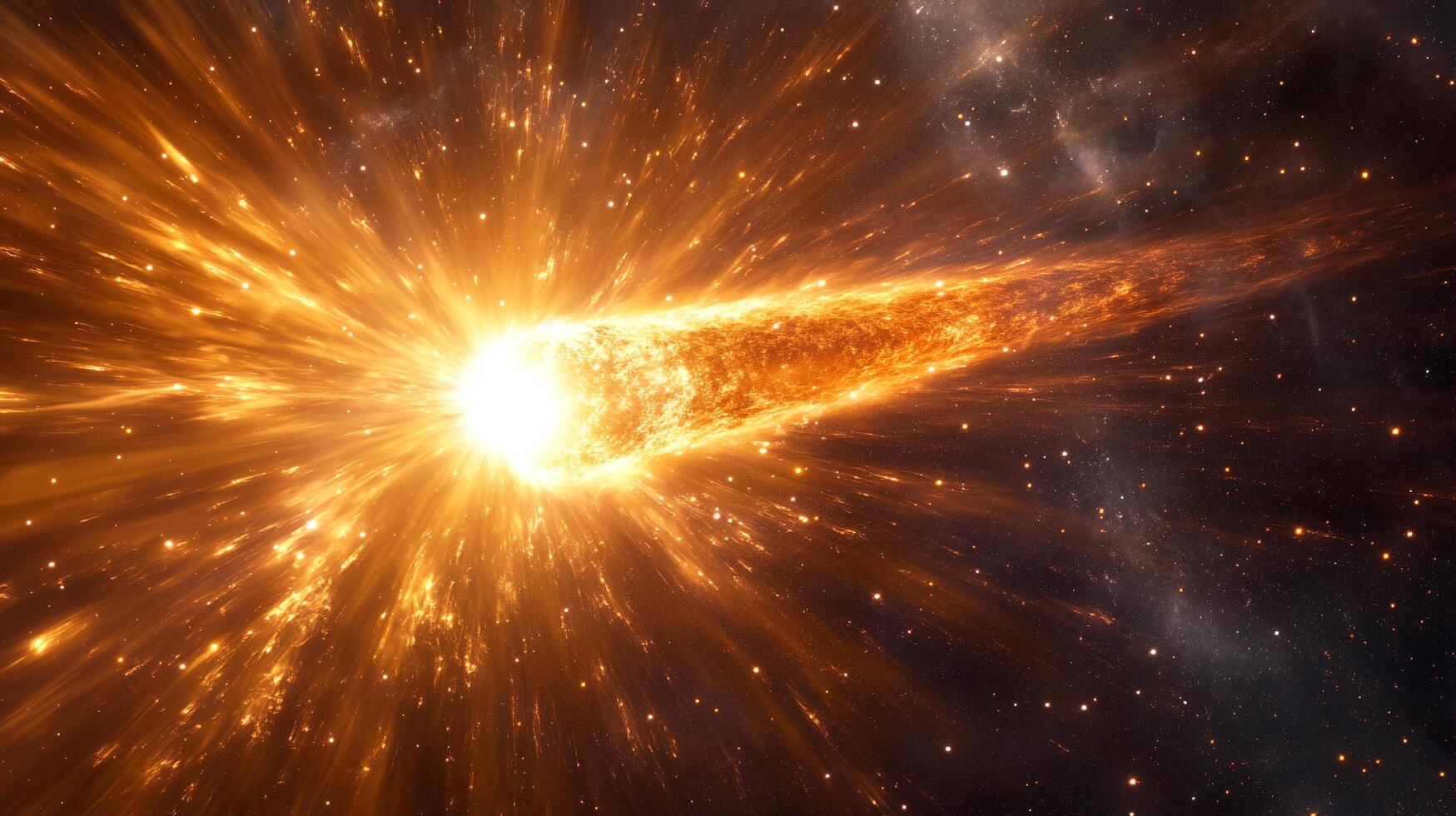 Fiery space phenomenon showcases a luminous comet streaking across a star-speckled cosmic canvas, igniting the darkness with brilliance. photo