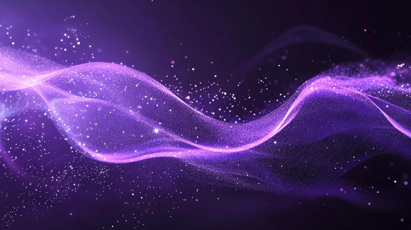 Purple waves of light particles flowing across a dark background, creating a magical and ethereal feel. Abstract and dynamic design. photo