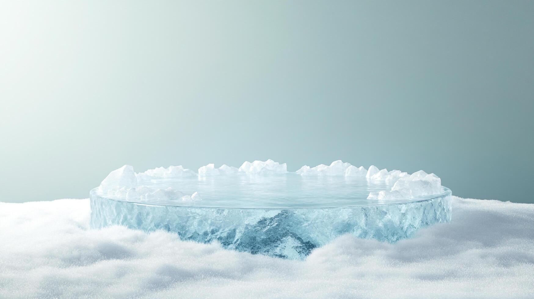 Icy platform resting on a fluffy white surface. A minimalist, cool backdrop for product display, presentation, or artistic expression. photo