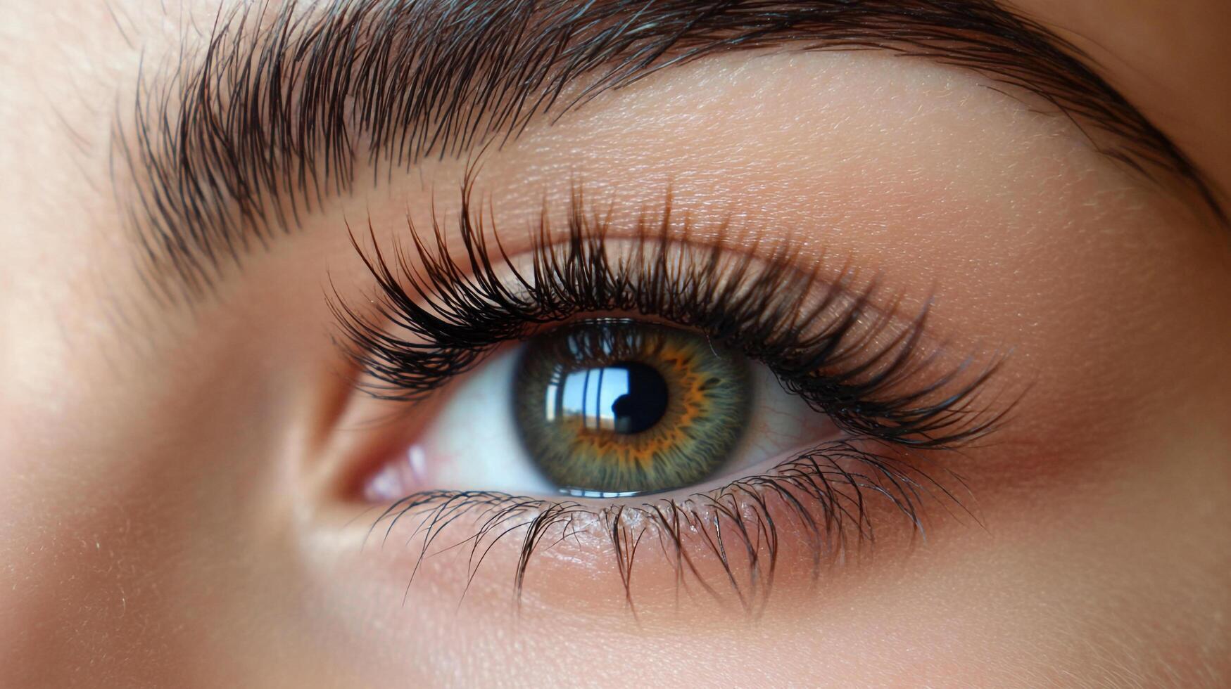 A close-up shot displays a captivating eye, with its long, elegant eyelashes, a defining eyebrow, and beautiful color details. photo