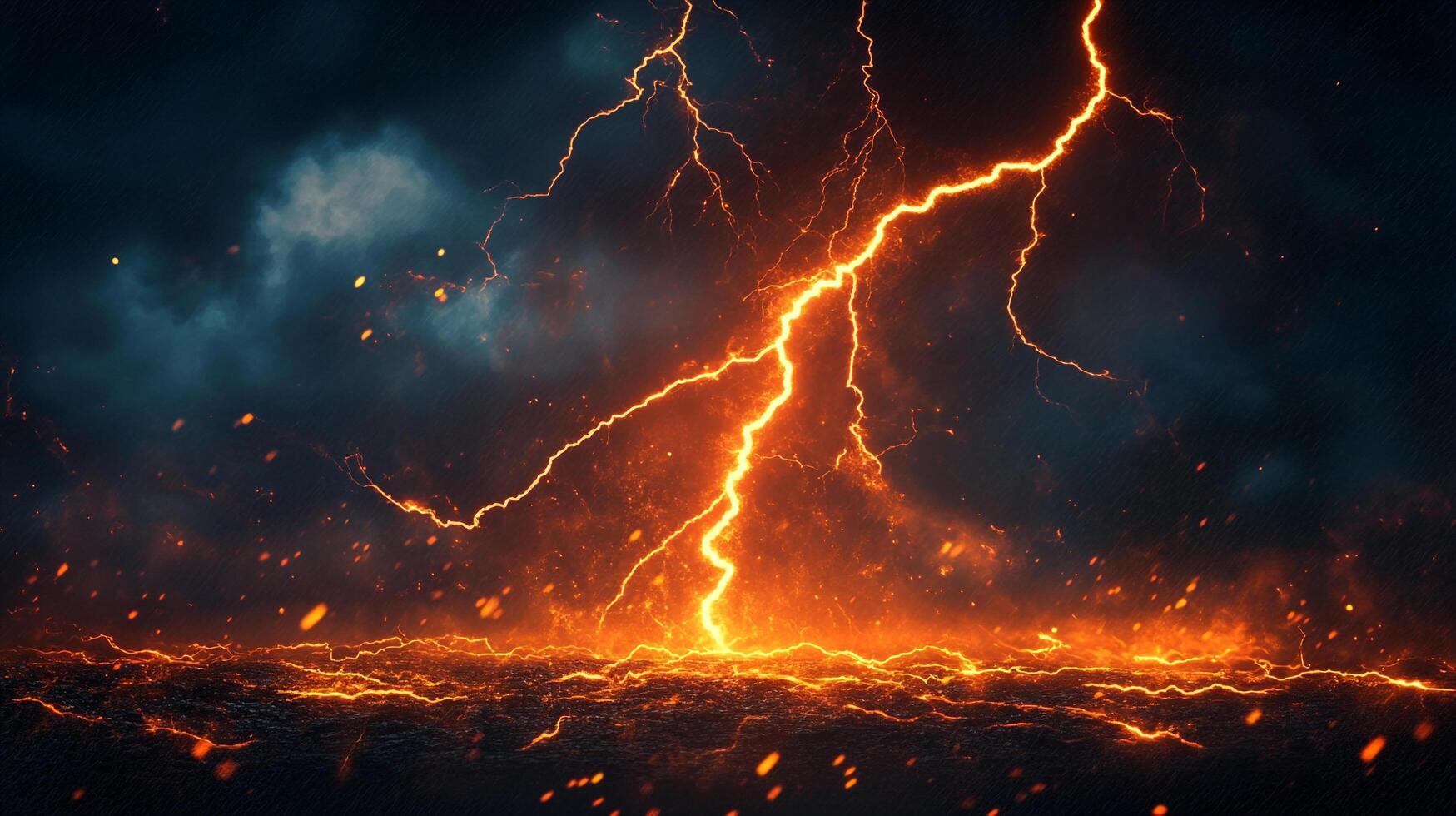 Dramatic display of lightning electrifying the sky above tumultuous waters during a powerful storm. Ominous clouds add to the scene's intensity. photo