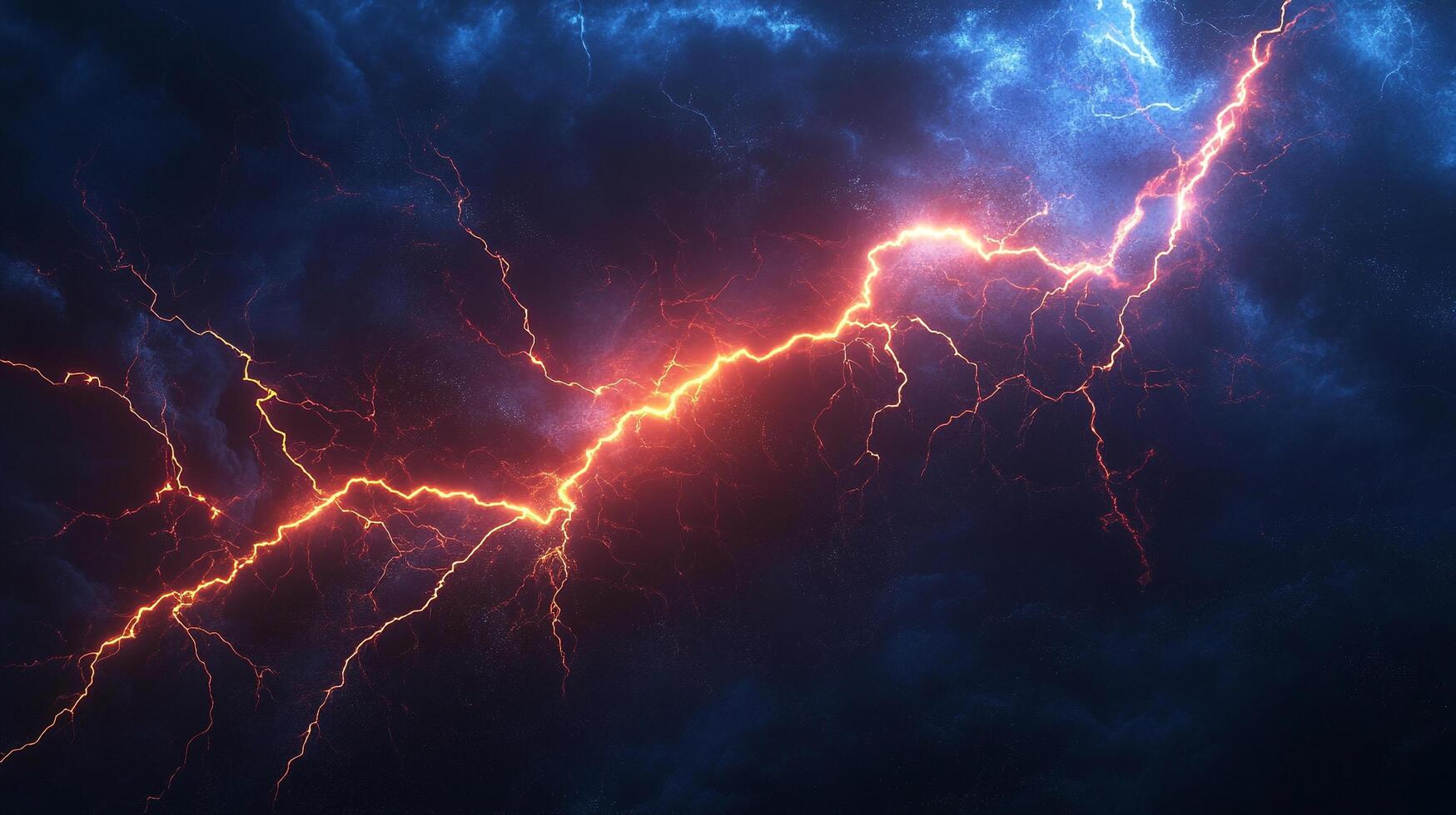 Electrical storm. Lightning strikes a dark sky, illuminating menacing storm clouds. Nature's raw power on full display in this scene. photo