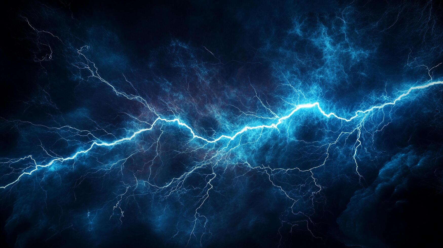 Electric blue streaks illuminate the sky, a mesmerizing display of nature's raw power during a dramatic thunderstorm. photo