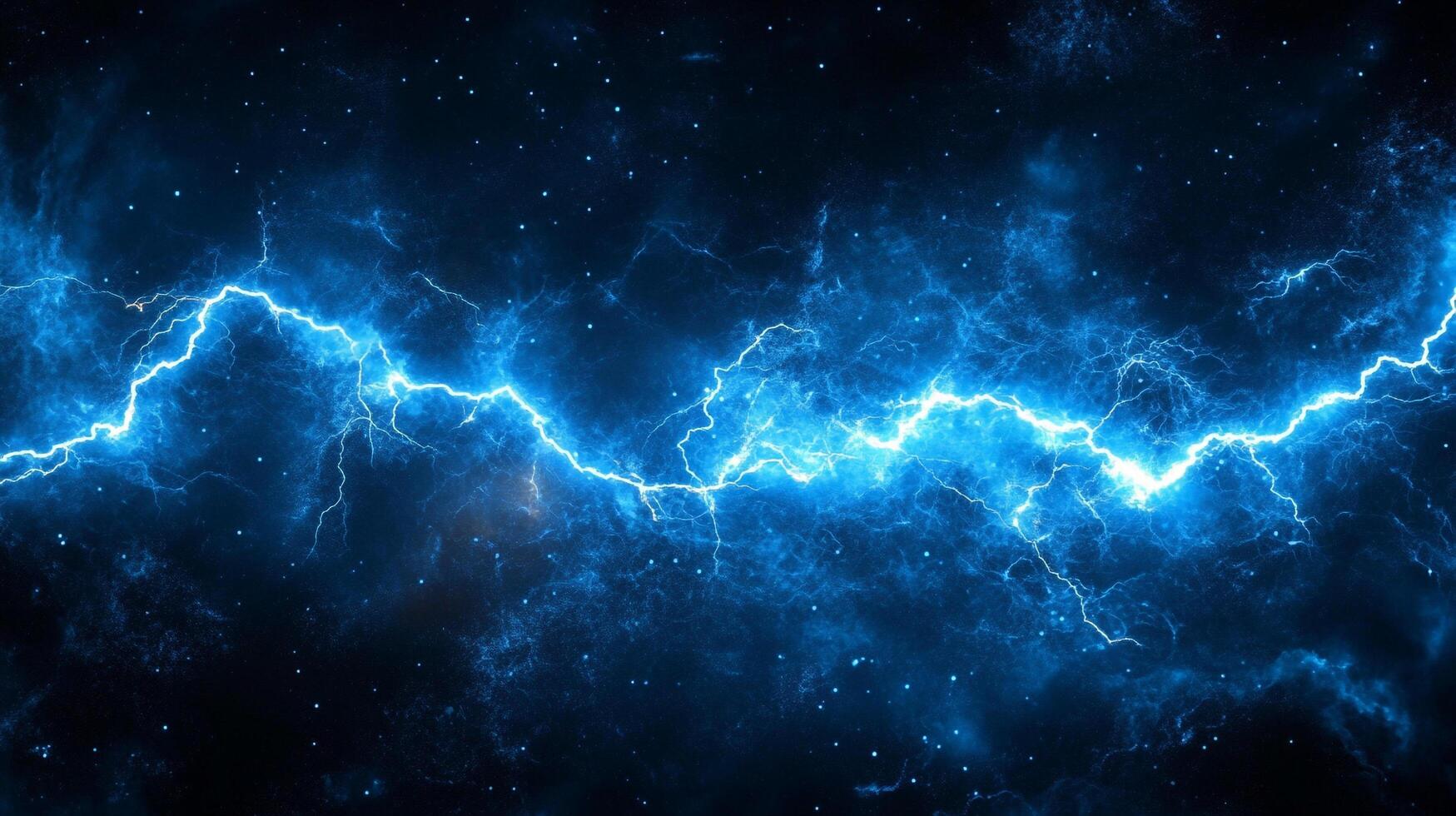 Electric blue energy discharges across a star-filled night sky in a powerful display of natural phenomena. photo