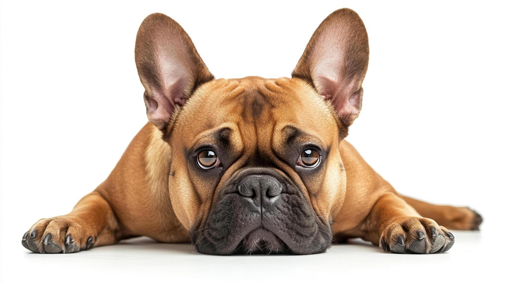 Adorable dog with expressive eyes lying down, radiating warmth and gentleness, making the scene heartwarming and inviting. photo