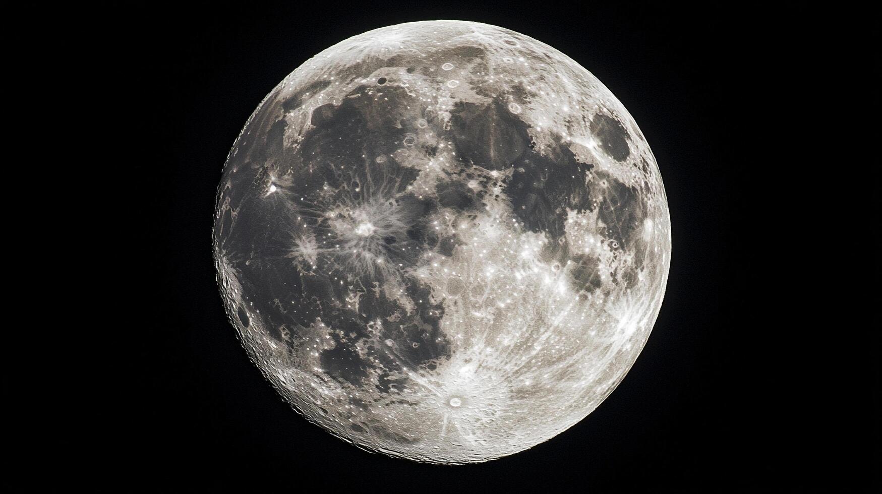 Detailed view of the full moon, showcasing its cratered surface and lunar landscape against a dark, starless sky. Celestial. photo
